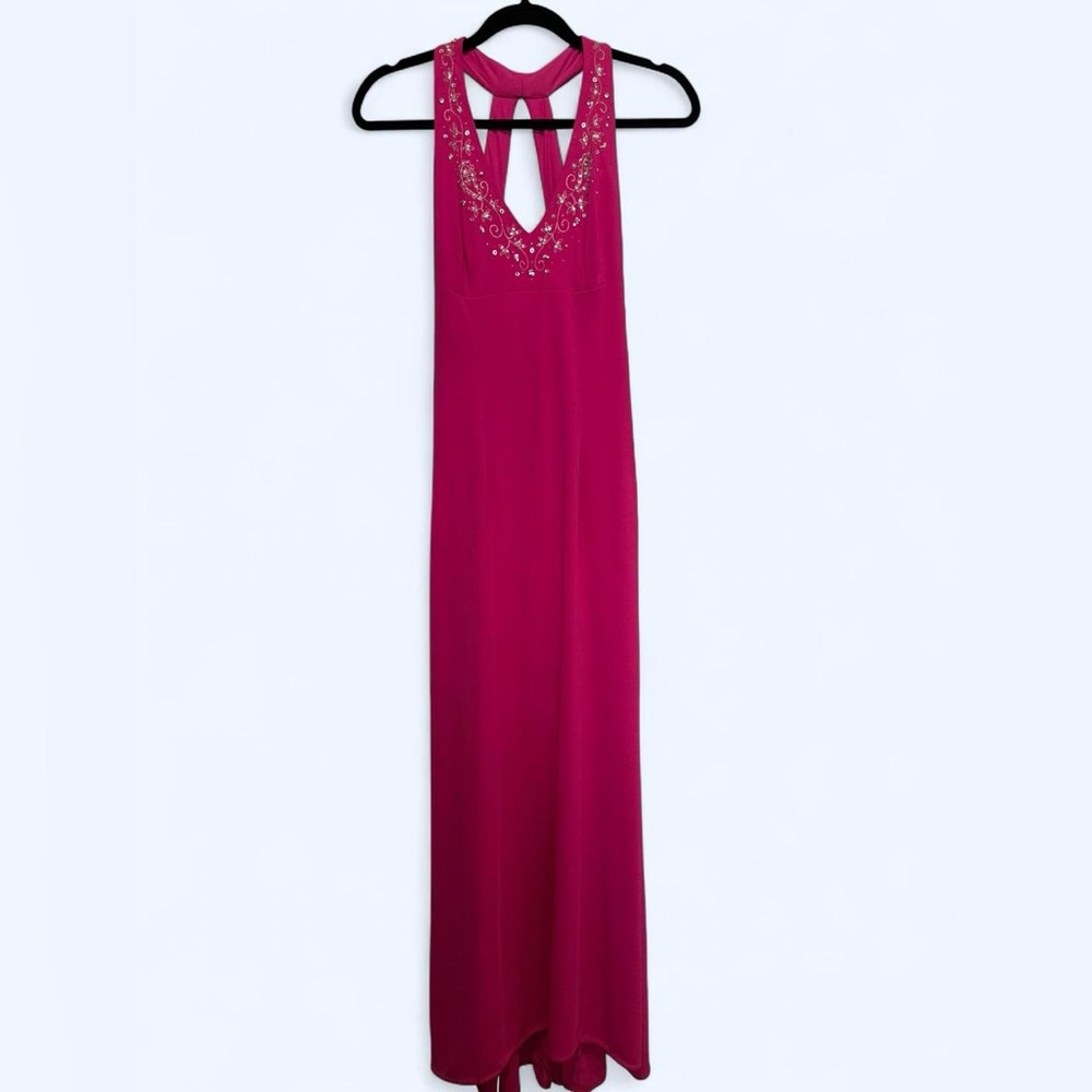 Vintage DJ Nights by Laura Ryner Pink and silver beaded backless prom dress 7/8